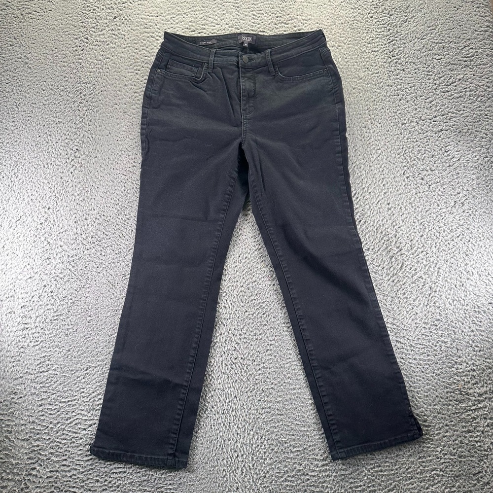 NYDJ Sheri Jeans Womens 10 Black Cotton Denim Straight Slim Fit Workwear Outdoor